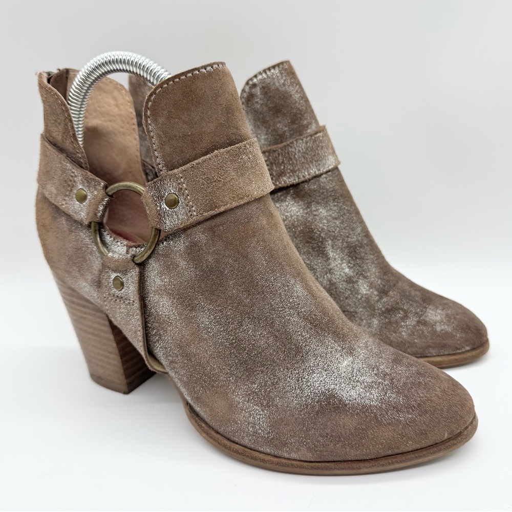 Seychelles Urgency Western Boho Stacked‎ Heel Metallic Brushed Suede Bootie Sz 8